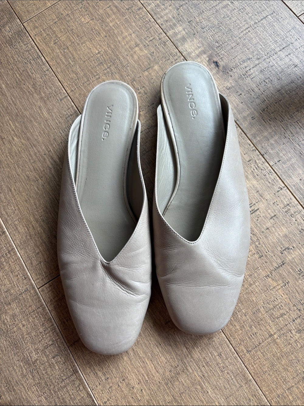Vince Leather Slip-On Mules in Light Taupe